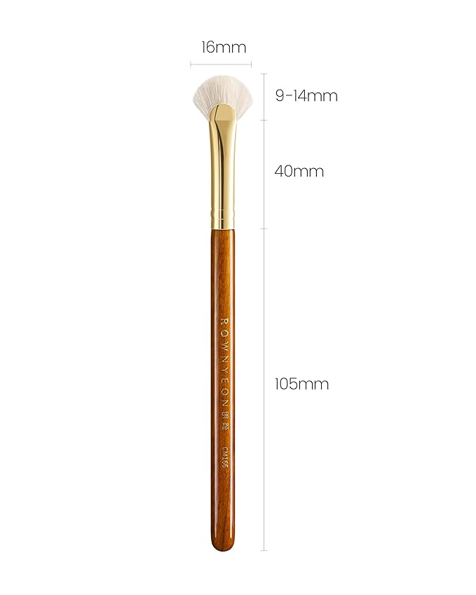 Desert Oak Series Mini Fan Brush - Ultra-Fine Goat Hair for Precision Highlighting, Flat Fan Shape Targets Cheekbones/Nose Bridge, Ebana Bubinga Handle & Brass Ferrule (CM 166)-VivaGrace Women