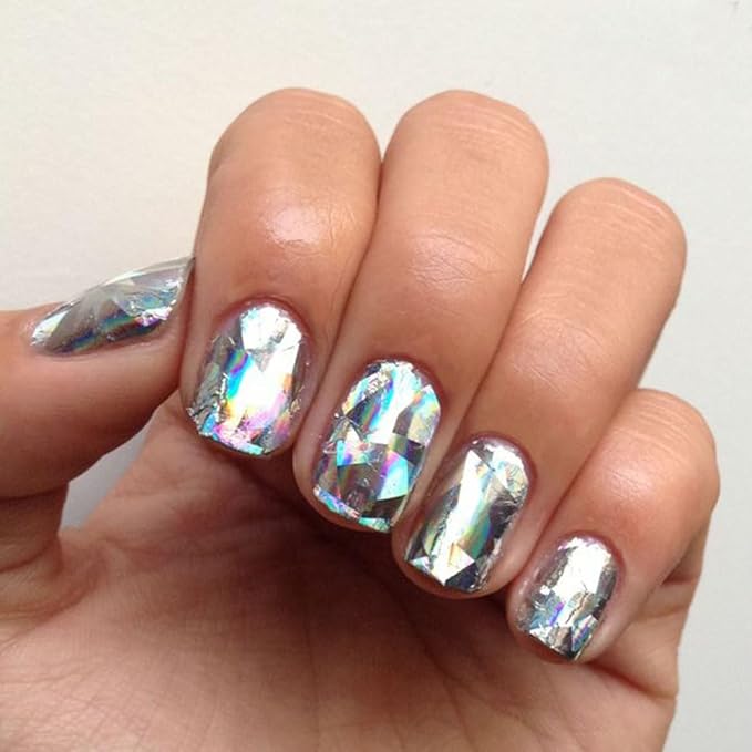 Aurora Laser Silver Glitter for Nails Sparkly Irregular Chunky Glitter Sequin Nail Charms for Nails Design Nail Glitter Flakes Holographic Iridescent Glitter Nail Sequins for Crafts Nail Art Supplies-VivaGrace Women