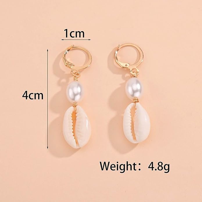 Boho Shell Drop Earrings Vintage Gold Star Shell Dangle Earrings Statement Cowrie Shell Hook Earrings Summer Beach Seashell Earrings Jewelry for Women-VivaGrace Women
