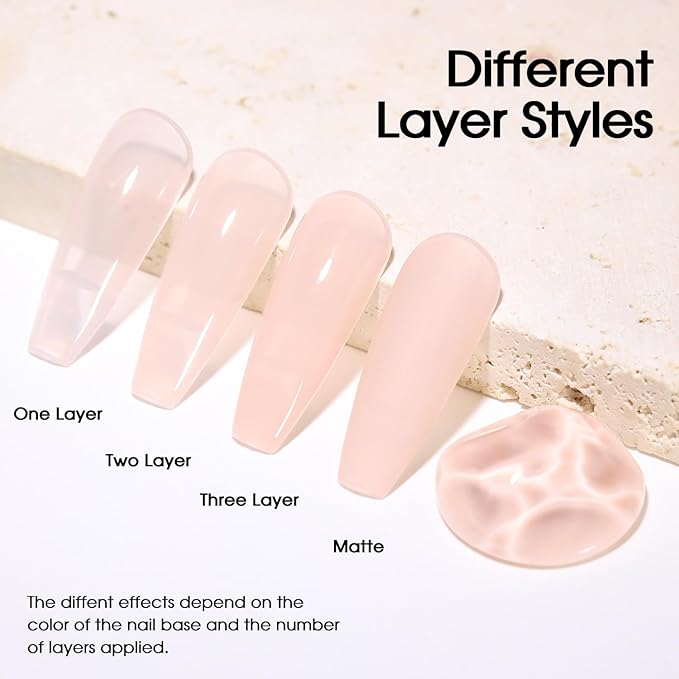 Beautpal Jelly Gel Nail Polish Set Sheer Nude Jelly Pink Gel Polish Transparent Gel Polish Set for Salon Gel Manicure and Nail Art DIY at Home 8ML 6PCS