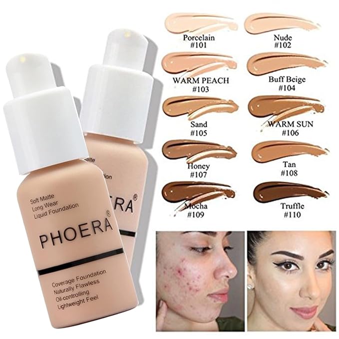 PHOERA Foundation Full Coverage Makeup, Mushroom Head Air Cushion CC Cream Natural Foundation Set,PHOERA Concealer, PHOERA Primer, PHOERA Powder, Foundation Brushes (105 Sand+ 05 Sand CC)-VivaGrace Women
