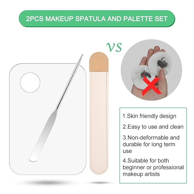 WXJ13 6 Pieces Makeup Spatula and Palette Set Including 2 Stainless Steel Makeup Spatula 2 Leather Cover 2 Makeup Mixing Palette for Eye Shadow/Eyelash/Nail Art/Foundation-VivaGrace Women