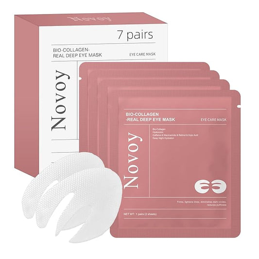 Novoy 7 Pairs Bio-Collagen Real Deep Eye Patches - 6-in-1 Retinol Overnight Eye Patches for Dark Circles, Puffiness & Wrinkles | 2% Caffeine+Hyaluronic+Niacinamide, Korean Popular Eye Mask - ROSE-VivaGrace Women