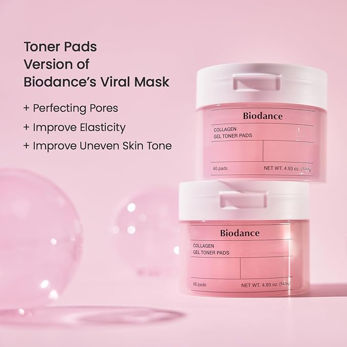 Biodance Collagen Gel Toner Pads, Pore Minimizer for Face, Improving Elasticity, Gentle Exfoliating Toner Pads for Sensitive Skin, Korean Skincareㅣ4.93 fl.oz.(140g)*60Pads-VivaGrace Women