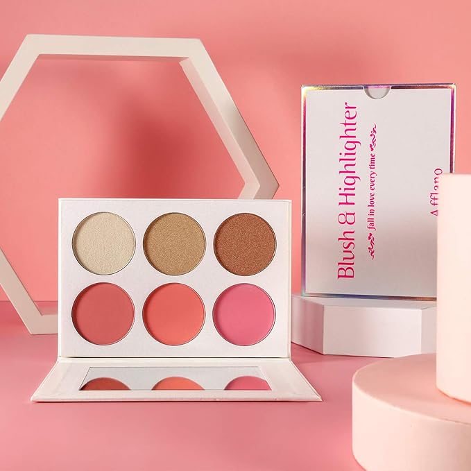 Blusher & Illuminator Highlighter & Bronzer Powder Contour Collection Set - 3 Blusher & 3 Highlighter Powder Palette - Perfect for Contouring and Highlighting - Vegan and Cruelty Free-VivaGrace Women
