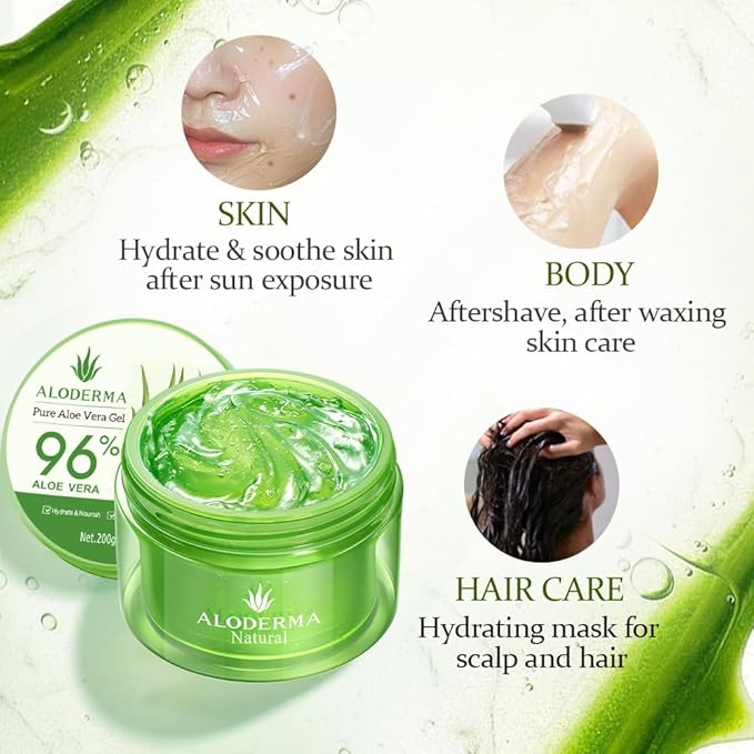 Aloderma Organic Aloe Vera Gel for Face Made within 12 Hours of Harvest, 96% Pure Aloe Vera Gel for Skin, Scalp, & Hair, Soothing Aloe Face Moisturizer, Multipurpose, Hydrating Aloe Gel, 7oz, 3-Pack-VivaGrace Women