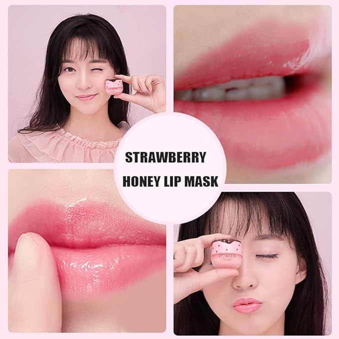 2Pcs Strawberry Vitamin E Lip Masks,Lip Balm Honey Pot,Hydrating & Prevention Dry and Cracked Lip Scrubs Exfoliator,Lip Sleep Mask Reduces Lip Lines,Lip Exfoliating Balm Sleeping Lip Mask-VivaGrace Women