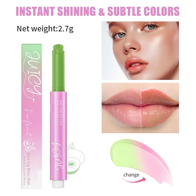 Juicy Lip Plump Shift, Click Melting Lip Balm Lasting Tint Hydrating & Nourishing Lip Care Moisturizer Glossy Color Changing Lip Gloss Non Sticky Lipstick Vegan Tinted Lip Balm (#4 Kiwifruit)-VivaGrace Women