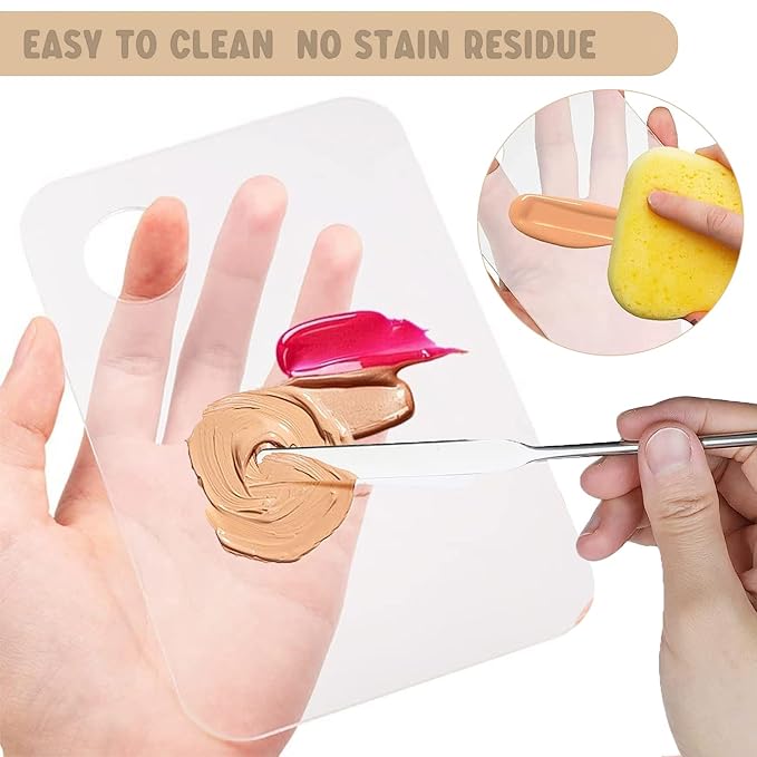 Makeup Spatula and Makeup Palette, Stainless Steel Foundation Palette & Tiny Spatula Tool for Nail, Art, Eye Shadow, Eyelash, Face Makeup (Acrylic Palette)-VivaGrace Women