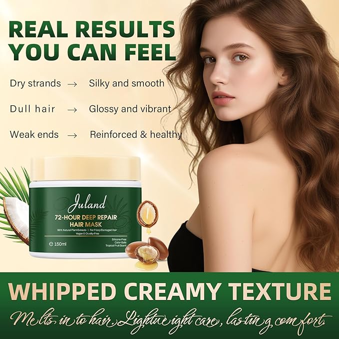 Juland Hair Mask, Collagen Hair Mask with Natural Amla Oil for Moisturization & Damage Repair, Hydroplex Technology for Stronger, Shinier Hair, 11 oz Revitalizing Treatment for Dry-VivaGrace Women