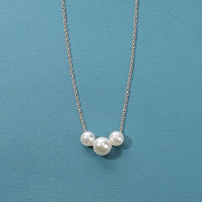 Boho Pearl Choker Necklace Gold Pearl Pendant Necklace Tiny Pearl Floating Necklace Minimalist Wedding Necklace Jewelry Women and Girls Gifts-VivaGrace Women