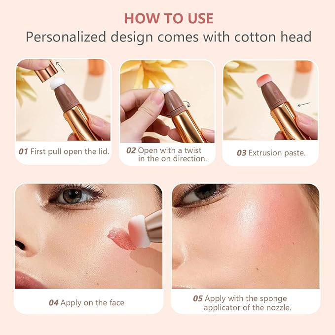 Liquid Contour Beauty Wand Set,Blush Liquid Contour Stick Highlighter Makeup With Cushion Applicator,Long Lasting Smooth Natural Matte Finish,Lightweight Blendable Super Silky Cream Sticks (01#02#04)-VivaGrace Women
