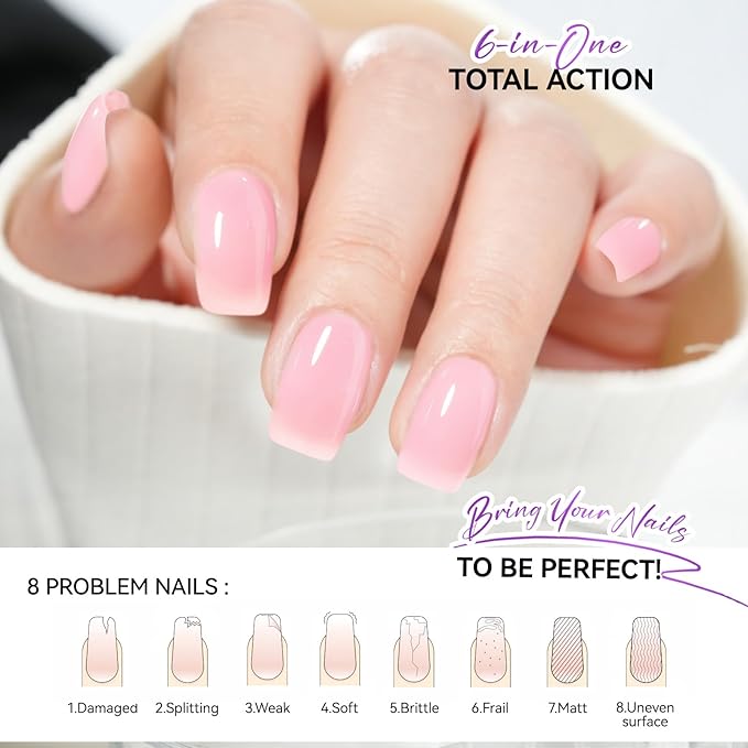 gelike ec Protein Nail Growth and Strengthener Polish: Milky Pink 15ml Natural Nail Strengthener for Weak and Damaged Nails - Protein Nail Hardener for Home Salon Outdoor