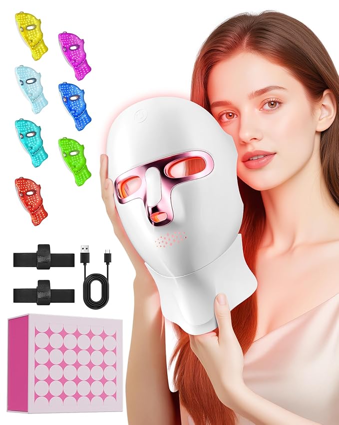 FOLOKE Red Light Therapy Mask for Face & Neck, LED Face Light Therapy,USB C Rechargeable,Infrared Mask for Home Working Travel Yoga-VivaGrace Women