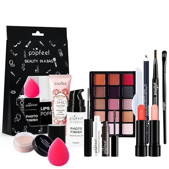 All-in-one Holiday Makeup Gift Set | Full Makeup Kit for Women Multipurpose Essential Bundle Include Eyeshadow Palette Lipstick Blush Concealer Face Powder Eyeliner Mascara Lipgloss Brush-VivaGrace Women
