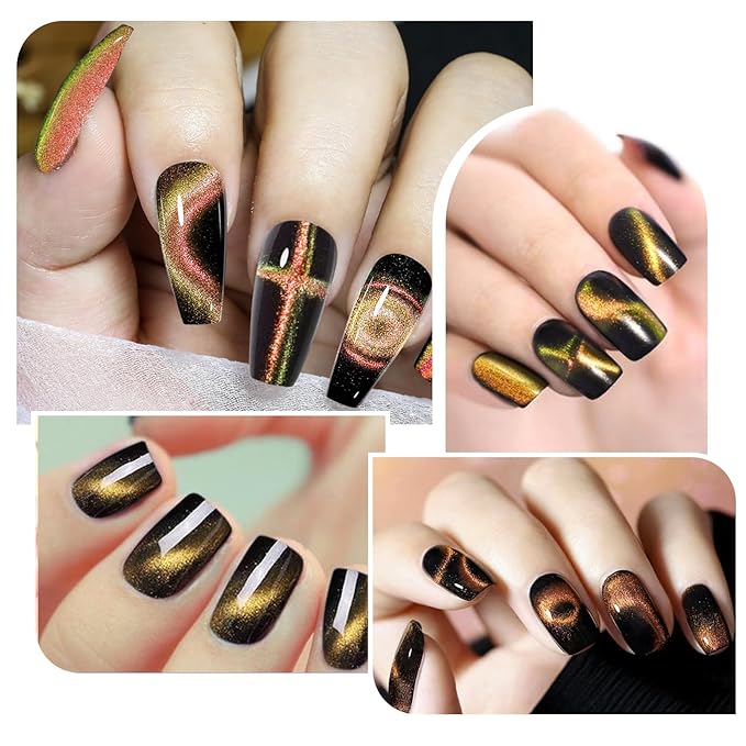 3 In 1 Nail Magnet, Multifunctional Cat Eye Gel Nail Polish Magnet with Octagonal Mahogany Shell Protective Cover for Cat Eye Nail Art Design (Black Walnut)