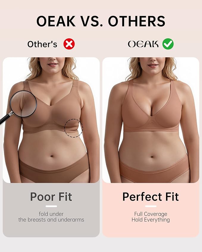OEAK Womens Deep V Bras Wireless Comfortable Bra Supportive No Underwire Bras Tshirt Push Up Bralettes Plunge Seamless Bra-VivaGrace Women
