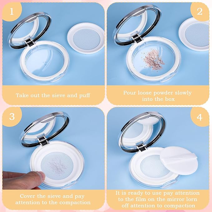 Mabor 2pcs Loose Powder Containers Powder for Women Girls Empty Face Powder Compact Powder Puff Container with Mirror Empty Reusable Powder Case-VivaGrace Women