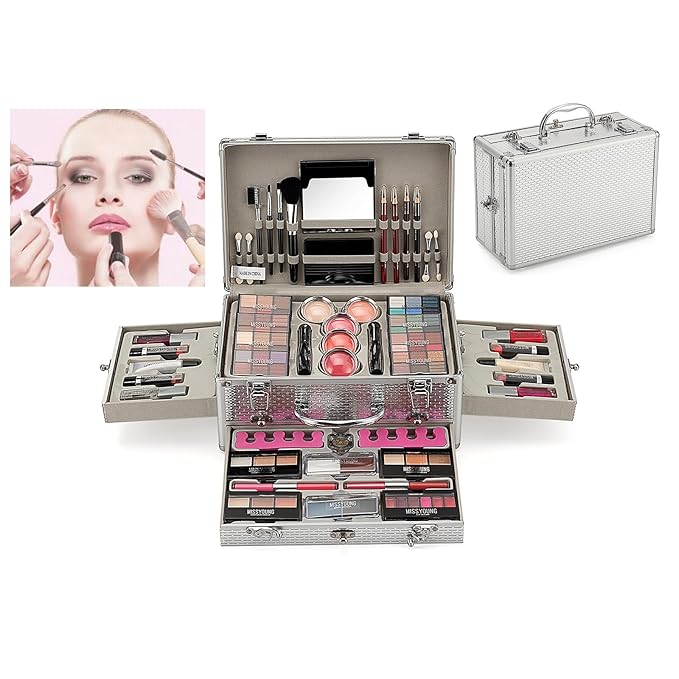 Maquillaje, Makeup gift, Professional make up set, All in one makeup kit for women full kit, Cosmetics teenagers, Makeup palette(102 Colors)(Silver box)-VivaGrace Women