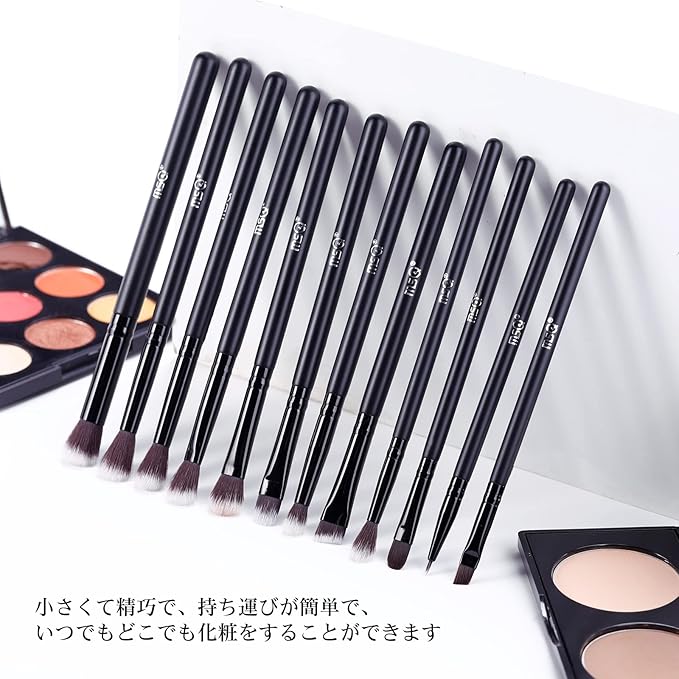 MSQ Eye Makeup Brushes 12pcs Eyeshadow Makeup Brushes Set with Soft Synthetic Hairs & Real Wood Handle for Eyeshadow, Eyebrow, Eyeliner, Blending(Black without bag)-VivaGrace Women