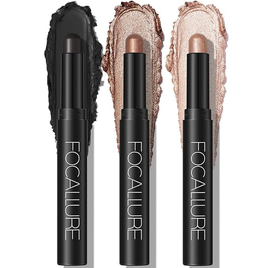FOCALLURE 3 Pcs Cream Eyeshadow Stick,Shimmer Eyeshadow Pencil Crayon,High Pigmented Crease-proof Eye Shadow Brightener Sets,Long Lasting Eye Shadow Highlighter Stick Makeup,Coral Sea-VivaGrace Women