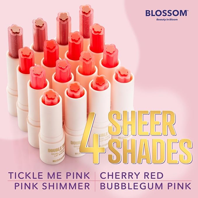 Blossom Double Take Flower Shaped Dual Tinted Moisturizing Lip Balm with Shea Butter, 0.13oz/3.6g, Bubblegum Pink-VivaGrace Women