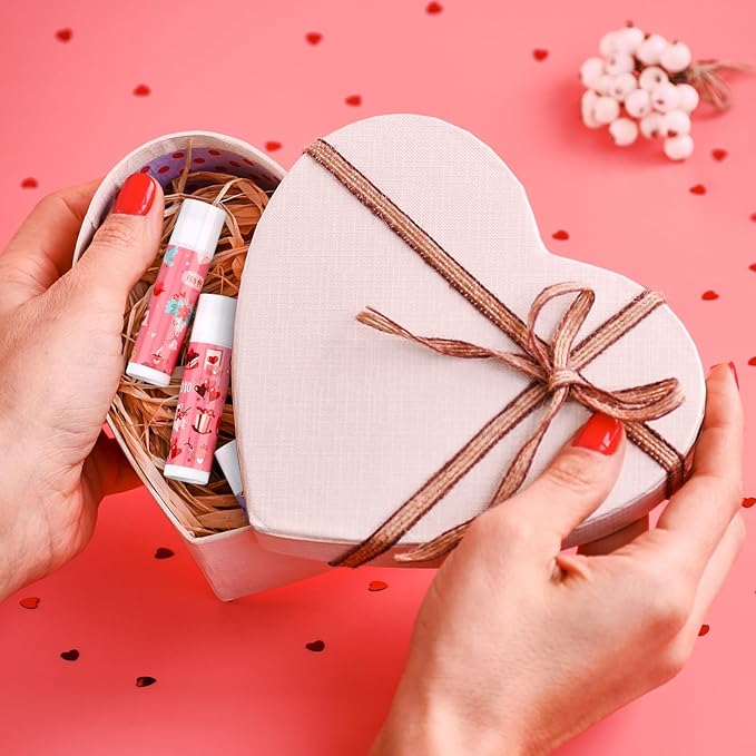 48 Pcs Valentine's Day Cherry Flavored Moisturizing Lip Balm Gloss Lipstick with 48 Pcs Valentine's Day Card Bulk Party Supplies Lip Care Gift Men Women and Children, 12 Styles-VivaGrace Women