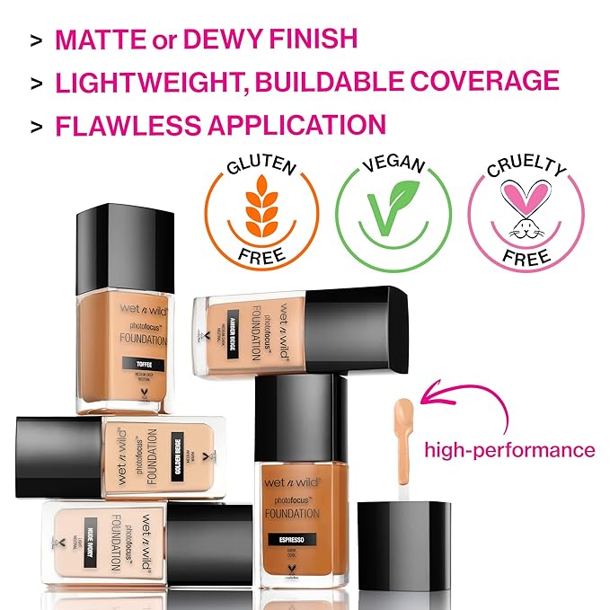 wet n wild Photo Focus Dewy Foundation, Golden Almond, 1.06 Ounces-VivaGrace Women