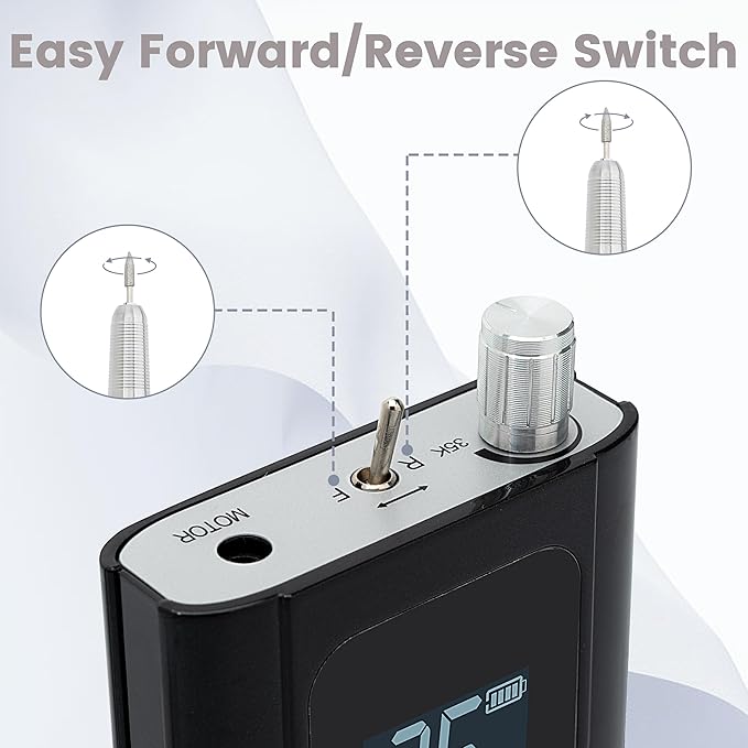 Delanie Professional Nail Drill High Torque 35000 RPM Rechargeable Portable Electric Nail File Filer for Acrylic Gel with Cuticle Bits, Salon Manicure Tool, Black-VivaGrace Women