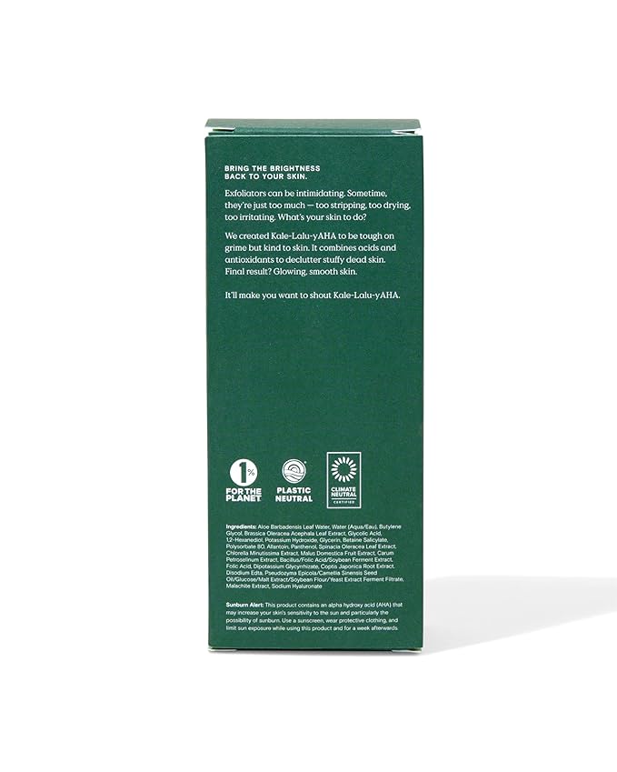 Krave Beauty Kale-Lalu-yAHA - Gentle 5.25% AHA Exfoliator with Glycolic Acid, Hyaluronic Acid, and Vitamin-Rich Kale for Texture, Discoloration, and Dead Skin Cells, Vegan and Cruelty-Free, 6.76 fl oz-VivaGrace Women