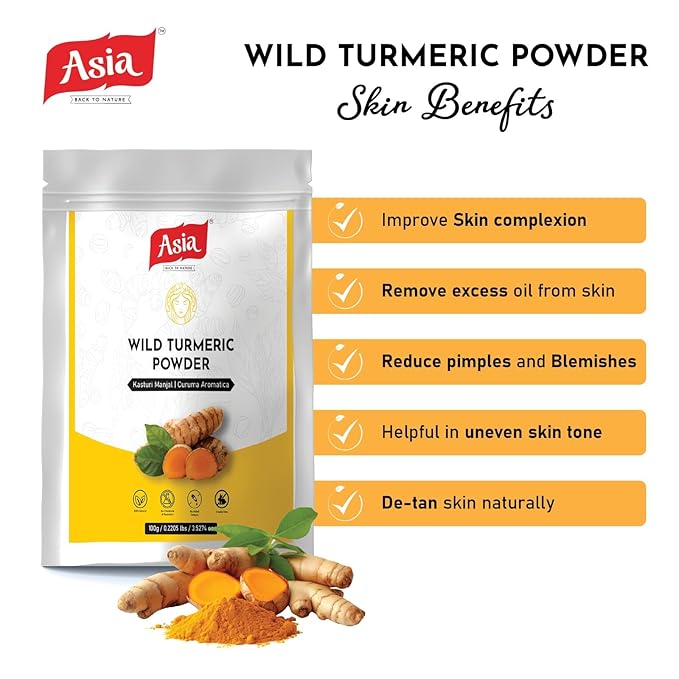 Asia Wild turmeric Powder by Asia | 100g /3.5 Oz | Kasturi Manjal | Curcuma Aromatica |100% Natural – Nothing external added | Preparing Turmeric Face Mask | For Face Packs & Face Mask-VivaGrace Women