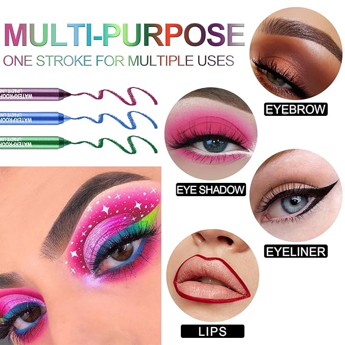 7 Colorful Eyeliner Pen Set, Eye Shadow Pencil, Pearl Eyeliner Kit Metallic Glitter Eye liner Pencil for Women Eye&Lip Liner Professional Eye Makeup Set Colorful Eye Color (7PCS D)