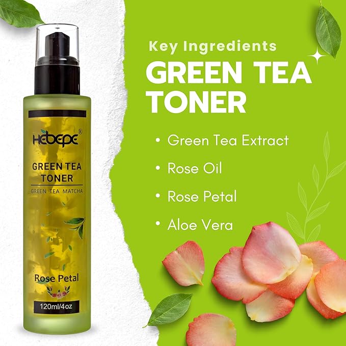 Green Tea Matcha Facial Toner with Rose Petal, Refreshing, and Soothing Face Toner, with Rose Oil, Aloe Vera,120ml-VivaGrace Women