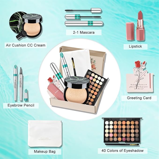 Makeup Sets for Women Girls Air Cushion Eyebrow Pencil Eyeshadow Palette Mascara Lipstick Makeup Bag, Create Sophisticated Makeup for Your Wife & Girlfriend-VivaGrace Women