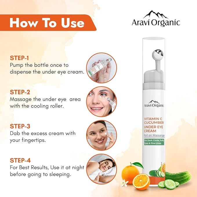 Vitamin C & Cucumber Under Eye Cream Gel Roll on Massager For Dark circles, Puffy Eyes-VivaGrace Women