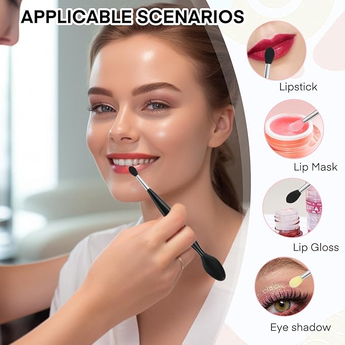 Unaone Lip Scrub Brush - 3 PCS Dual-ended Lip Scrubber Exfoliator and Silicone Lip Brush, 2-in-1 Silicone Lip Scrub Tool Lip Mask Applicator, Gentle Exfoliator & Applicator for Soft-VivaGrace Women