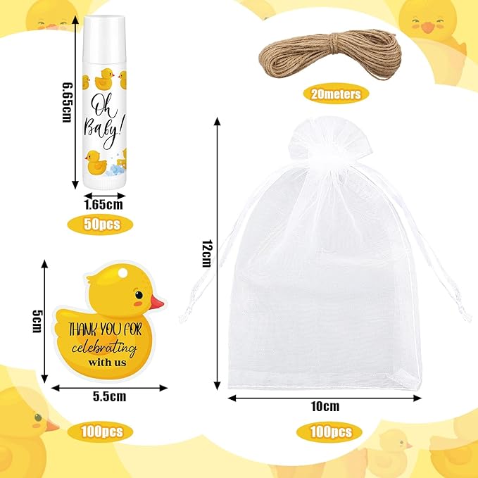 Demissle 50 Pcs Baby Shower Lip Balm Gift Set with 100 Pcs Organza Bags Baby Shower Party Favor for Guest Thank You Tag Rope Baby Shower Party Decoration Gender Reveal Souvenirs (Duck)-VivaGrace Women