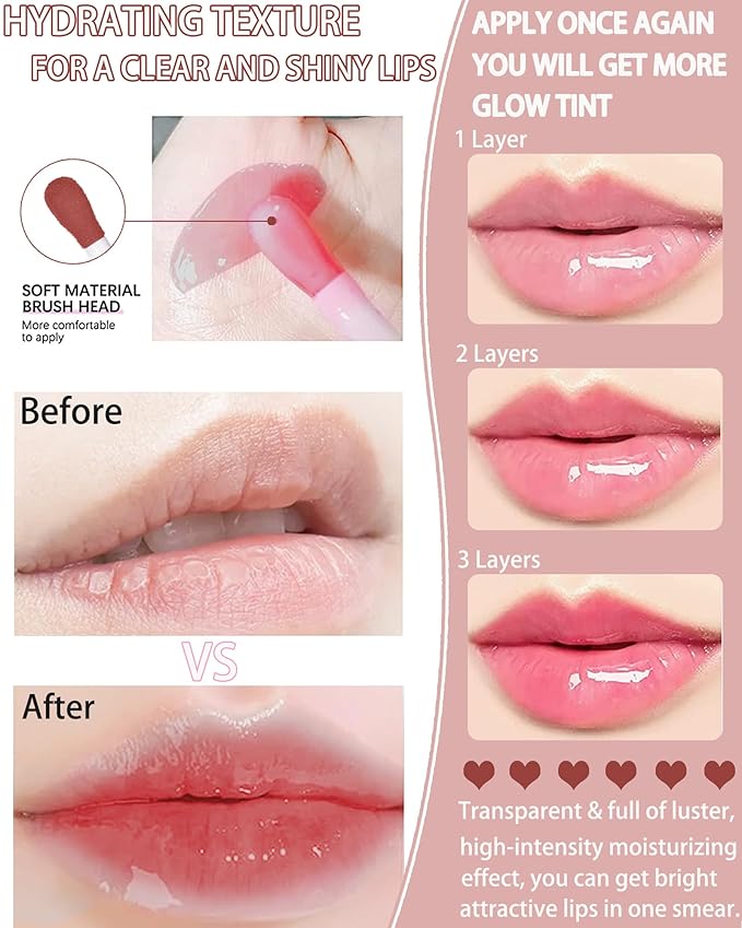 Lip Glow Oil, Mahogany, Lip Care Product with Hydrating Plumping Lip Gloss, Clear Tinted Lip Oil for Dry Lips, Nourishing Lip Gloss Oil, Christmas Makeup Gift for Women-VivaGrace Women