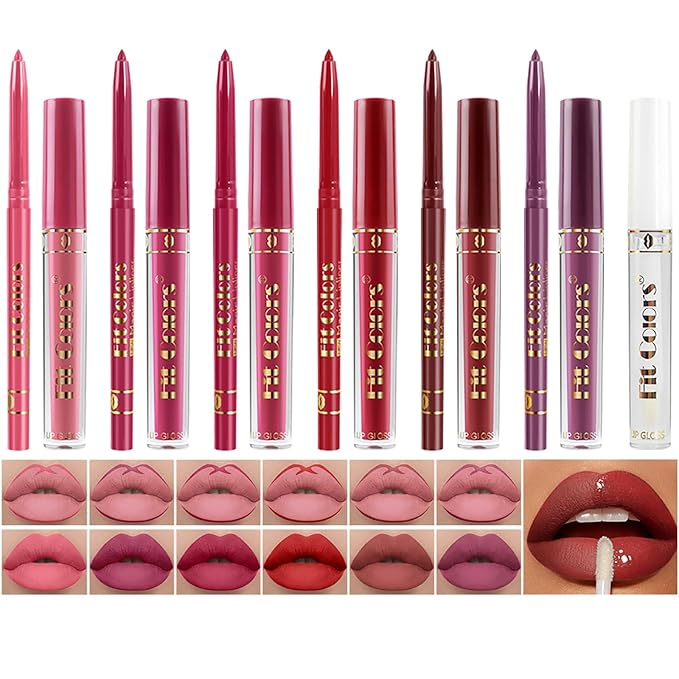 6 Colors Liquid Lipstick + Lip Liner Pen Makeup Set, Super Stay Matte Finish Lip Stain and Define Lip Liner Pencil Gift Set for Women, Longwear, Waterproof, 1PC Lip Glow Oil Include-VivaGrace Women