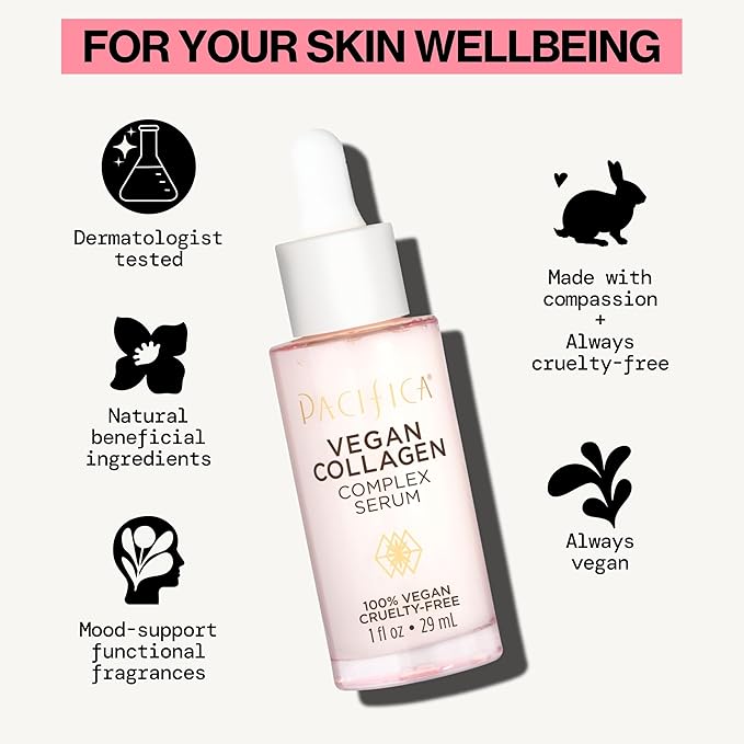 Pacifica Vegan Collagen Complex Face Serum Anti Aging Hydrating Serum w/Hyaluronic Acid for Plumping & Firming Collagen Boosting Facial Serum for Fine Lines & Wrinkles Clean Dermatologist Tested-VivaGrace Women