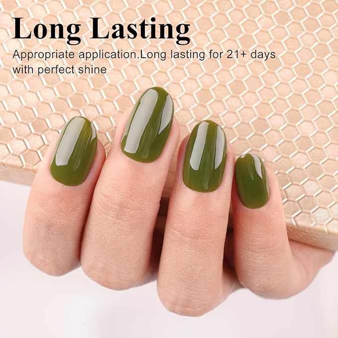 Imtiti Green Gel Nail Polish, 1 Pcs 15ml Olives Green Color Autumn Winter Gel Polish UV LED Cure Nail Art Manicure Salon DIY Gift for Women Girl