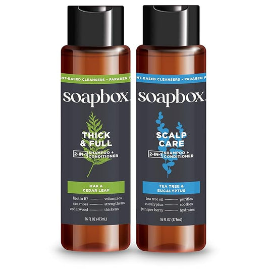 Soapbox Men's Shampoo and Conditioner Variety Duo, One Thick and Full & One Scalp Care, 2 in 1 For Men, Mens Shampoo & Conditioner, 16oz-VivaGrace Women