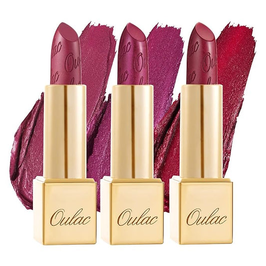 Oulac Metallic Lipstick Set- Dark Lipcolor with Moisturizing Formula, Vegan Beauty, Full-Coverage Lip Color, Christmas Gifts for Women, 4.3g X 3PCS-VivaGrace Women