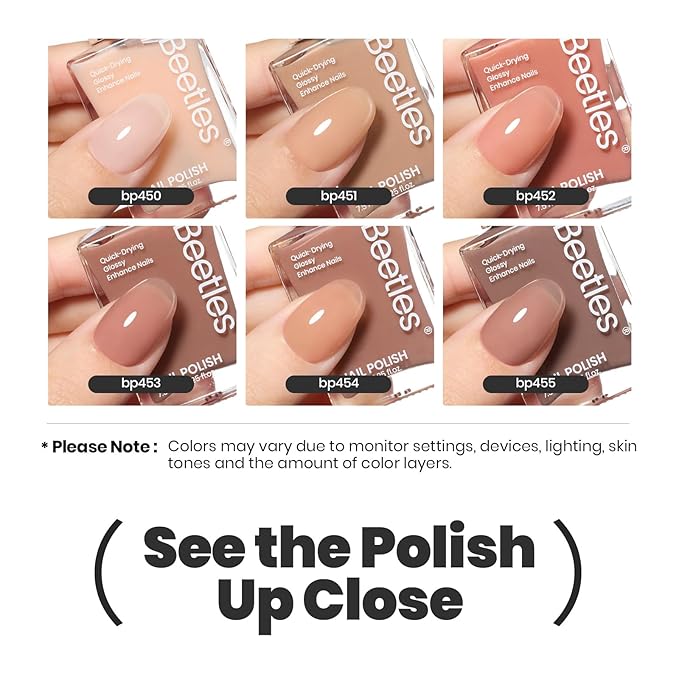 Bettles Jelly Nail Polish Set - 6 Colors Summer Quick Dry Nail Polish Kit Sheer Nude Pink Brown Nail Lacquer Regular Neutral Colors Nail Lacquer DIY Manicure Art Salon Gift for Women Girl