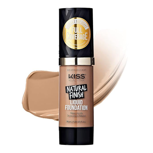 Kiss New York Professional Liquid Foundation - Lightweight and Hydrating Formula, Natural Finish, Control Shine, Cover Pores, Medium to Full Coverage, Green Tea Extract (Sun Beige)-VivaGrace Women