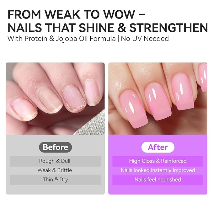 gelike ec Nail Ridge Filler and Strengthener Polish: Pink 6 in 1 Natural Nail Hardener Extra Strong and Growth - Long Lasting Nail Repair for Damaged Nails - For Daily Work Home Salon