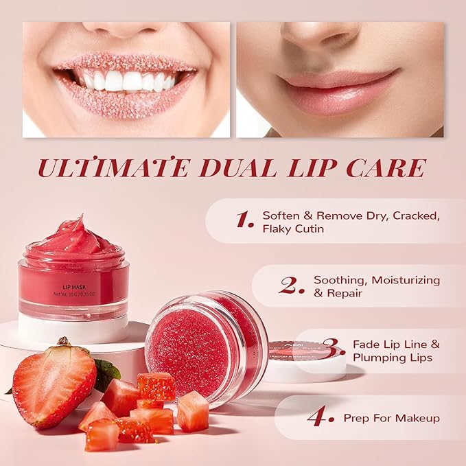 Lip Balm & Moisturizer Set, Lip Scrub & Lip Sleeping Mask- Overnight Treatment Lip Care Products | Moisturize & Nourish, Dry Cracked Lips, Intense Hydration with Vitamin C-VivaGrace Women