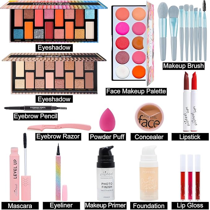 Makeup Kit for Women Full Kit, All-in-one Makeup Gift Set, Include Makeup Brush Set, Eyeshadow Palette, Lip Gloss Set, Lipstick, Foundation, Concealer, Mascara, Eyebrow Pencil-VivaGrace Women