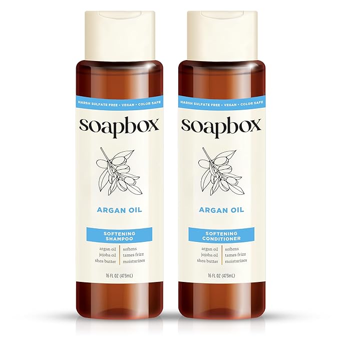 Soapbox Argan Shampoo & Conditioner Set, Volumizing, Vegan, Color Safe, Harsh Sulfate & Silicone Free, 16oz each (Pack of 2)-VivaGrace Women