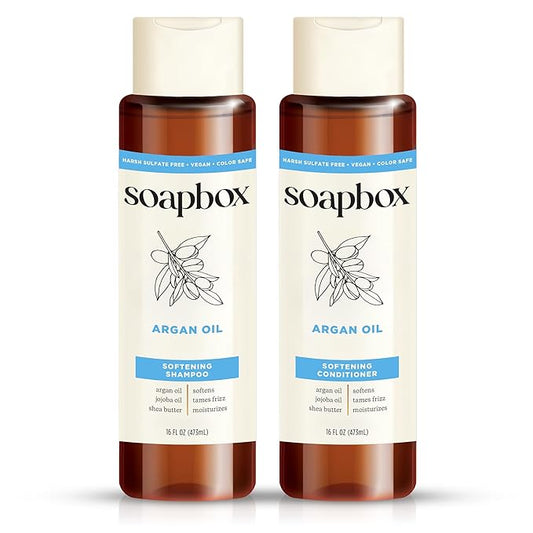 Soapbox Argan Shampoo & Conditioner Set, Volumizing, Vegan, Color Safe, Harsh Sulfate & Silicone Free, 16oz each (Pack of 2)-VivaGrace Women